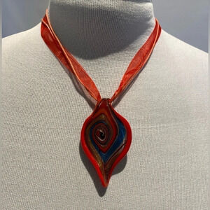 Red Murano Glass Pendant Necklace